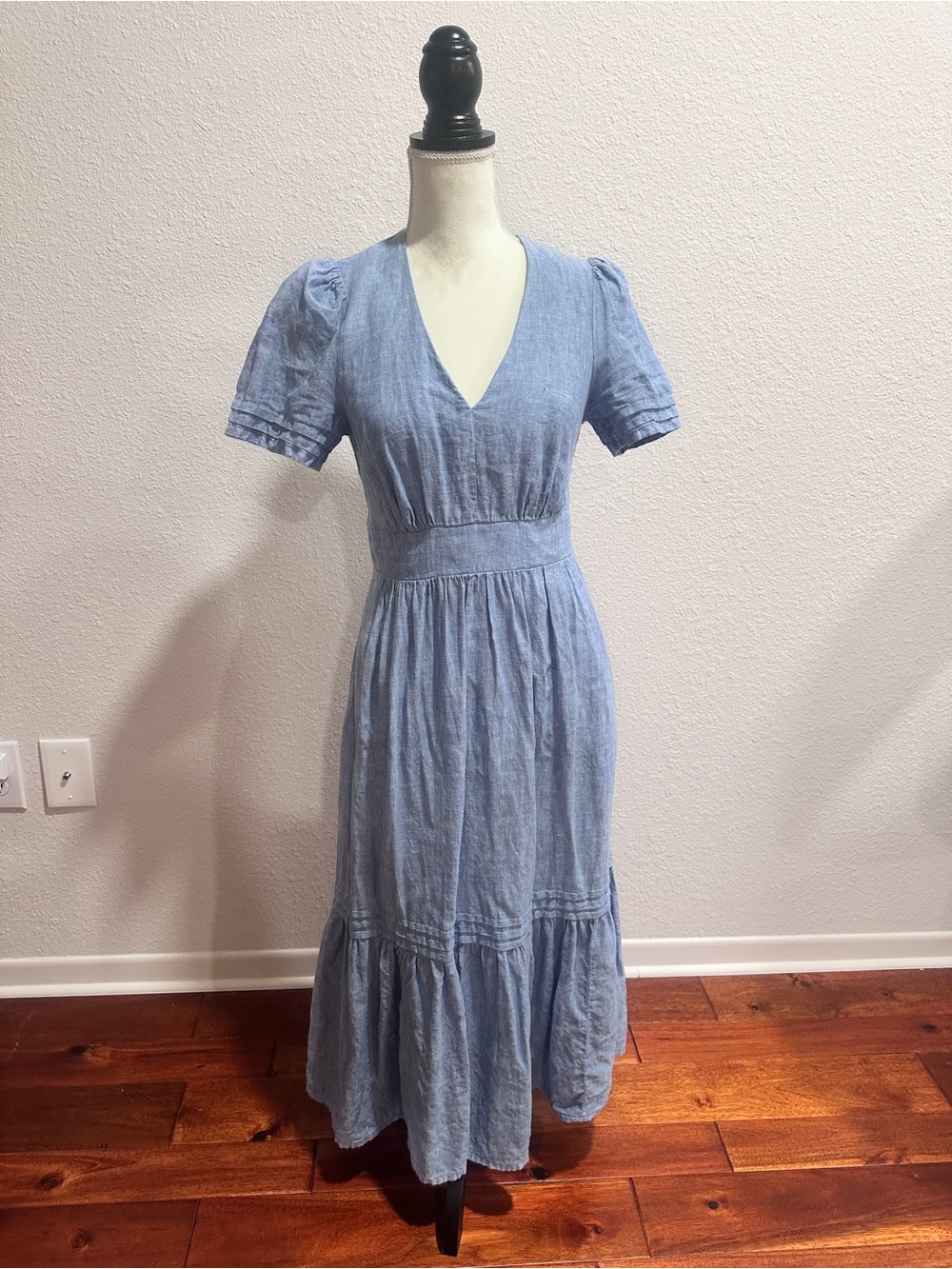 Boden Light Blue V-Neck Tiered Midi Dress